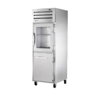 True STG1R-1HG/1HS-HC 1 Glass 1 Stainless Steel Half Doors 3 Gray Shelves LED Interior Lightning Reach-In Refrigerator - 115 Volts