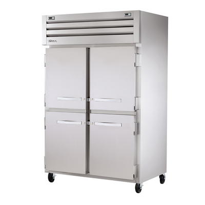 True STG2DT-4HS4 Stainless Steel Half Doors 6 Gray Shelves LED Interior Lights Reach-In SPEC SERIES Refrigerator or Freezer - 115 Volts