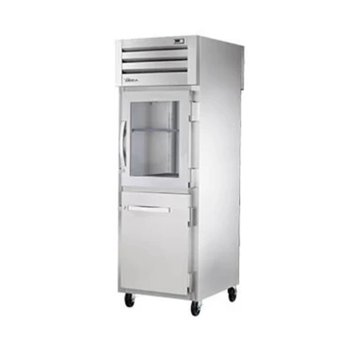 True STA1RPT-1HG/1HS-1S-HC 1 Glass 1 Stainless Steel Half Doors LED Interior Lights Pass-Thru SPEC SERIES Refrigerator - 115 Volts