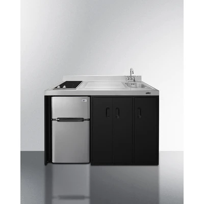 Summit CK54SINKR 54" W x 23.75" D x 39.5" H Stainless Steel and Black Finish All-in-One Combo Kitchen - 115 Volts