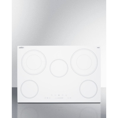 Summit CR5B30T8W White Ceramic Finish Five Burner Built-in Electric Radiant Cooktop - 240 Volts