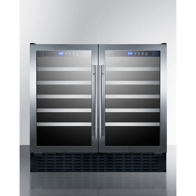 Summit SWC3668ADA 35.38" W Stainless Steel 2 Glass Doors Wine Cellar with 68 Bottle Capacity - 115V