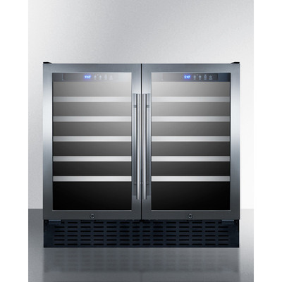 Summit SWC3668ADA 35.38" W Stainless Steel 2 Glass Doors Wine Cellar with 68 Bottle Capacity - 115V