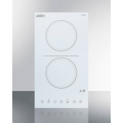 Summit CR2B15T2W White Schott Ceramic Glass Top Two Burner Electric Radiant Cooktop - 115 Volts
