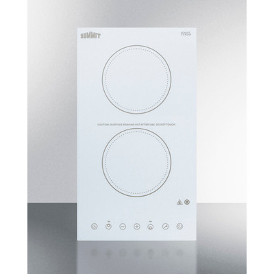 Summit CR2B15T2W White Schott Ceramic Glass Top Two Burner Electric Radiant Cooktop - 115 Volts
