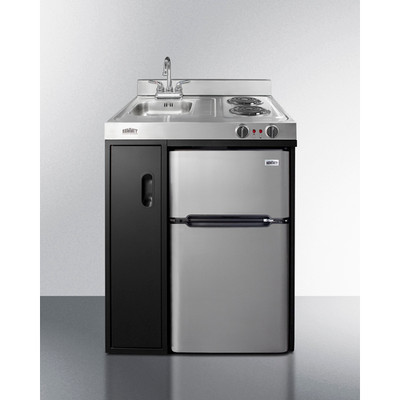 Summit C30ELBK 30" W x 24.63" D x 41.5" H Stainless Steel and Black Finish All-in-One Combo Kitchen - 115 Volts