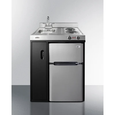 Summit C30ELBK 30" W x 24.63" D x 41.5" H Stainless Steel and Black Finish All-in-One Combo Kitchen - 115 Volts