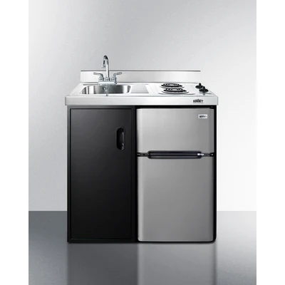 Summit CK36EL 36.13" W x 24.63" D x 40" H Stainless Steel and Black Finish All-in-One Combo Kitchen - 115 Volts