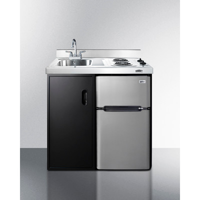 Summit CK36EL 36.13" W x 24.63" D x 40" H Stainless Steel and Black Finish All-in-One Combo Kitchen - 115 Volts
