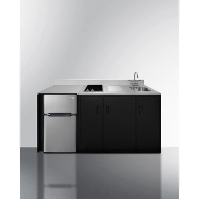 Summit CK72ADASINKR 71.75" W x 23.75" D x 34" H Stainless Steel and Black Finish All-in-One Combo Kitchen - 115 Volts