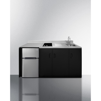 Summit CK72ADASINKR 71.75" W x 23.75" D x 34" H Stainless Steel and Black Finish All-in-One Combo Kitchen - 115 Volts
