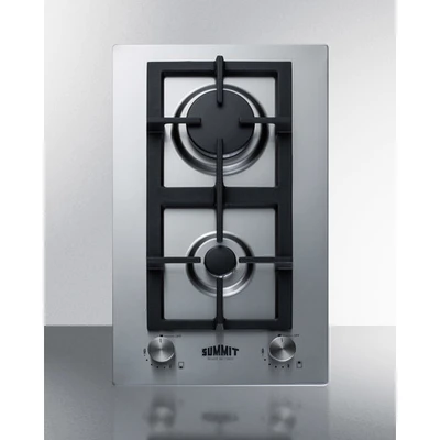 Summit GCJ2SSLP Stainless Steel Surface Cast Iron Grates Two Burners LP Gas Cooktop - 13,400 BTU