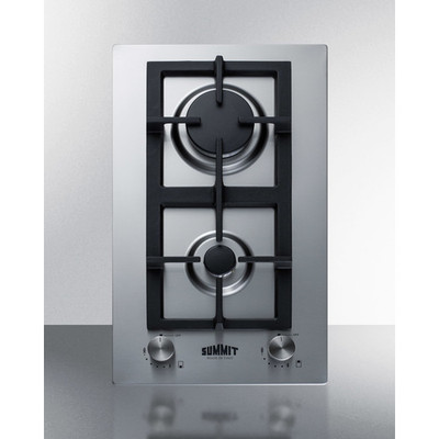 Summit GCJ2SSLP Stainless Steel Surface Cast Iron Grates Two Burners LP Gas Cooktop - 13,400 BTU