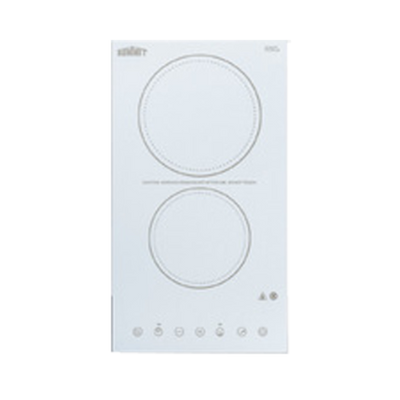 Summit CR2B23T4W White Schott Ceramic Glass Top Two Burner Electric Radiant Cooktop - 230 Volts