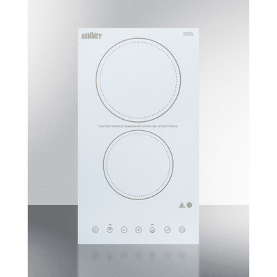 Summit CR2B23T4W White Schott Ceramic Glass Top Two Burner Electric Radiant Cooktop - 230 Volts