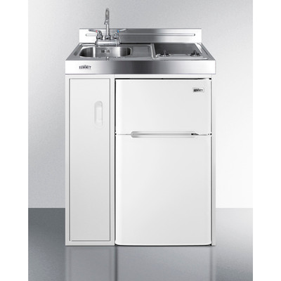 Summit C30ELGLASS 30" W x 23.75" D x 41" H White Exterior All-in-One Combo Kitchen - 115 Volts