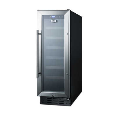 Summit SWC1224B 11.88" W Black Stainless Steel Single Section Glass Door Wine Cellar - 115 Volts