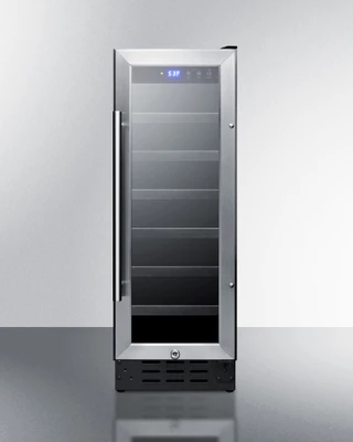 Summit SWC1224B 11.88" W Black Stainless Steel Single Section Glass Door Wine Cellar - 115 Volts