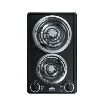 Summit CCE226BL Black Porcelain Cooktop Two Burner Electric Radiant Cooktop - 230 Volts