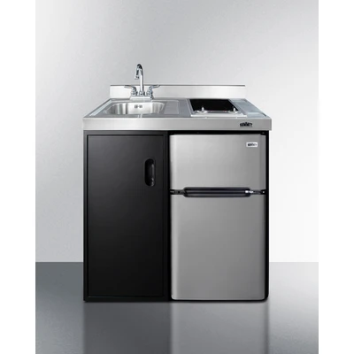 Summit CK36ELGLASS 36.13" W x 24.63" D x 40" H Stainless Steel and Black Finish All-in-One Combo Kitchen - 115 Volts