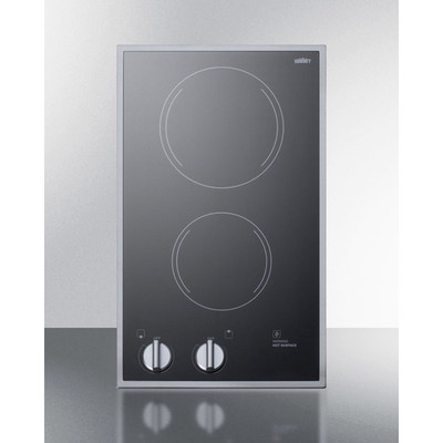 Summit CR2B22ST Black Eurokera Two Burner Electric Radiant Cooktop - 230 Volts