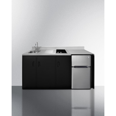 Summit CK72ADASINKL 71.75" W x 23.75" D x 34" H Stainless Steel and Black Finish All-in-One Combo Kitchen - 115 Volts