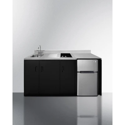 Summit CK72ADASINKL 71.75" W x 23.75" D x 34" H Stainless Steel and Black Finish All-in-One Combo Kitchen - 115 Volts