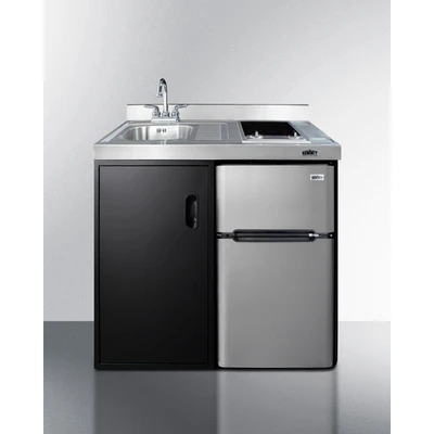 Summit C39ELGLASSBK 39" W x 24.63" D x 40" H Stainless Steel and Black Finish All-in-One Combo Kitchen - 115 Volts