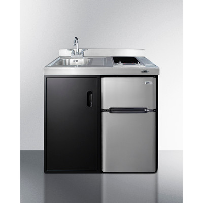Summit C39ELGLASSBK 39" W x 24.63" D x 40" H Stainless Steel and Black Finish All-in-One Combo Kitchen - 115 Volts