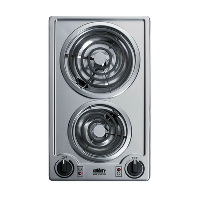 Summit CCE213SS Stainless Steel Cooktop Two Burner Electric Radiant Cooktop - 115 Volts
