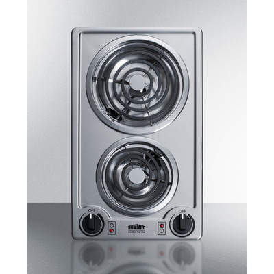 Summit CCE213SS Stainless Steel Cooktop Two Burner Electric Radiant Cooktop - 115 Volts