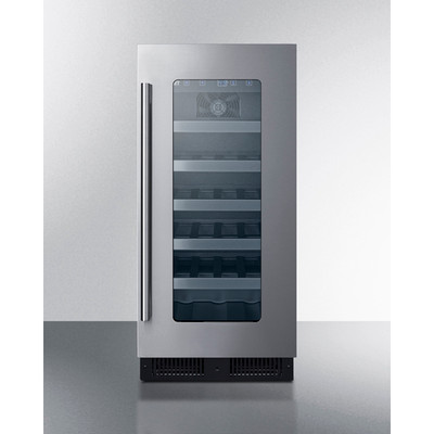Summit ALWC15 14.75" W Black Single Section Glass Door Wine Cellar - 115 Volts