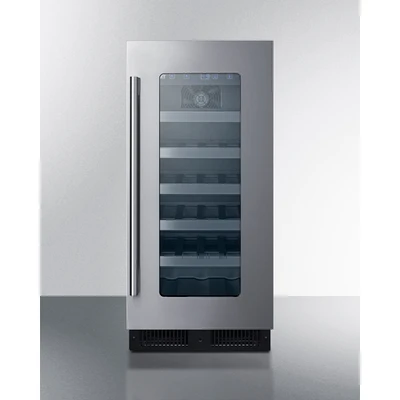 Summit ALWC15 14.75" W Black Single Section Glass Door Wine Cellar - 115 Volts