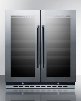 Summit SWC3066B 29.5" W Black Stainless Steel Dual Section Glass Door Wine Cellar - 115 Volts
