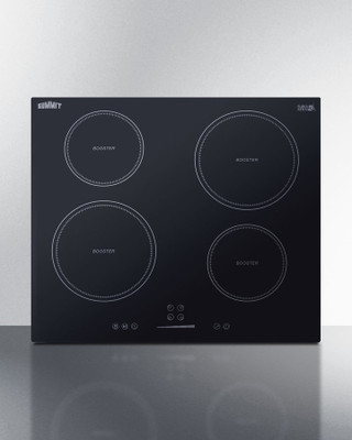 Summit SINC4B241B 24" W EuroKera Glass Surface Black Finish Four Burner Drop In Induction Cooktop - 240 Volts