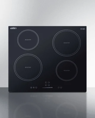 Summit SINC4B241B 24" W EuroKera Glass Surface Black Finish Four Burner Drop In Induction Cooktop - 240 Volts
