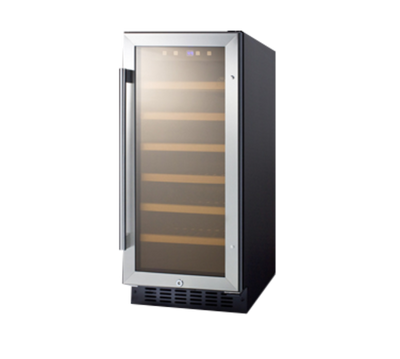 Summit SWC1535B 14.75" W Black Single Section Glass Door Wine Cellar - 115 Volts