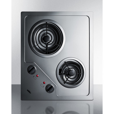 Summit CR2B224S Stainless Steel Finish Two Burner Electric Radiant Cooktop - 220 Volts