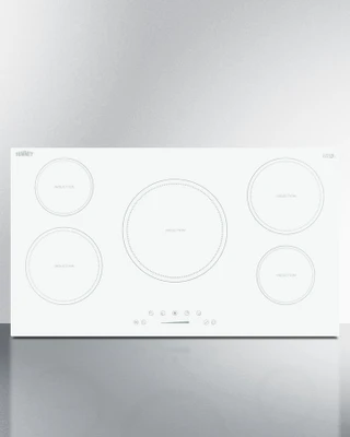 Summit SINC5B36W 36" W EuroKera Glass Surface White Finish Five Burner Drop In Induction Cooktop - 240 Volts