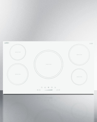 Summit SINC5B36W 36" W EuroKera Glass Surface White Finish Five Burner Drop In Induction Cooktop - 240 Volts