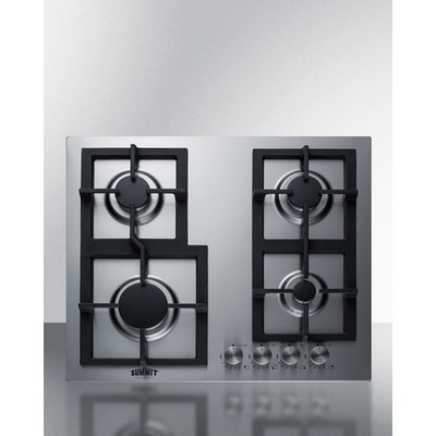 Summit GCJ4SSLP Stainless Steel Surface Cast Iron Grates Four Burners LP Cooktop - 24,400 BTU