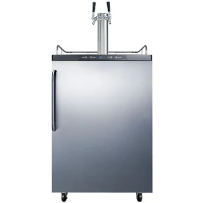 Micro Matic MM-SBC635MBISSTB-2 Black Stainless Steel with 2 Faucets Flat Top Summit Draft Beer Cooler Dispenser - 115 Volts