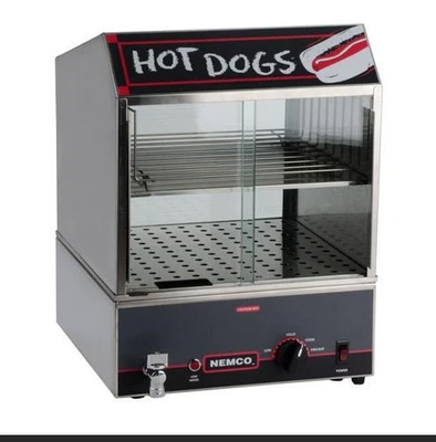 Nemco 8300-230 Stainless Steel Cabinet And Base Counter Top Roll-A-Grill® Hot Dog Steamer - 230V