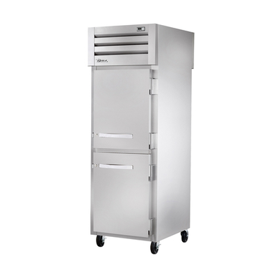 True STR1HPT-2HS-2HG Stainless Steel Pass-Thru 1 Section SPEC SERIES Heated Cabinet with 2 Solid and Glass Doors - 208-230 Volts 1-Ph