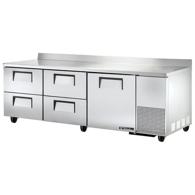True TWT-93D-4-HC Stainless Steel and Aluminum 3 Section 1 Door Deep Work Top Refrigerator - 115 Volts 0.2 HP