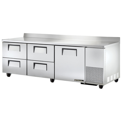 True TWT-93D-4-HC Stainless Steel and Aluminum 3 Section 1 Door Deep Work Top Refrigerator - 115 Volts 0.2 HP