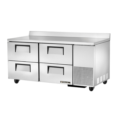 True TWT-67D-4-HC Stainless Steel and Aluminum 2 Section 4 Drawers Deep Work Top Refrigerator - 115 Volts 0.1 HP