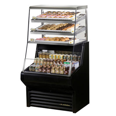 True THAC-36DG-LD 36.13" W Black Steel and Aluminum 3 Tiered Horizontal Air Curtain Dry Goods Merchandiser -115 Volts 0.38 HP