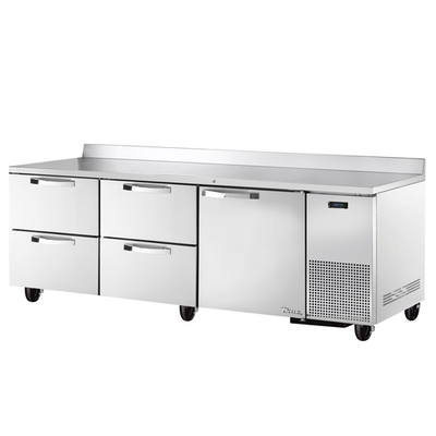 True TWT-93D-4-HC~SPEC3 Stainless Steel and Aluminum 3 Section 1 Door 4 Drawers SPEC SERIES Deep Work Top Refrigerator - 115 Volts 0.2 HP