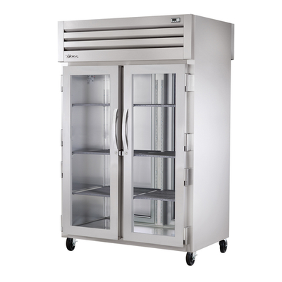 True STR2HPT-2G-2S Stainless Steel Pass-Thru 2 Section SPEC SERIES Heated Cabinet with 2 Solid and Glass Doors - 208-240 Volts 1-Ph